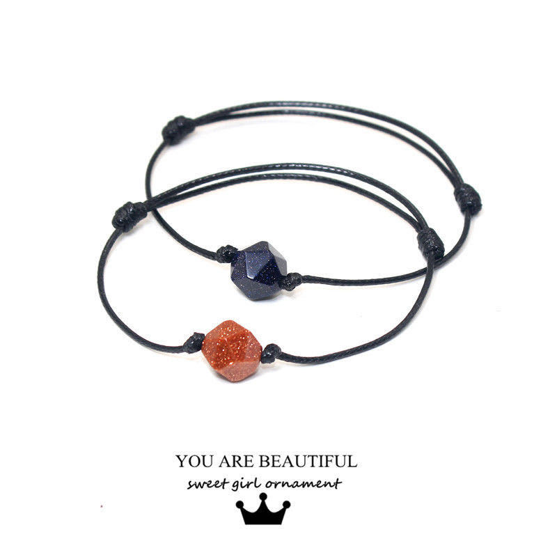 Blue shining simple blue sandstone braided black rope bracelet couple girlfriends student hand rope Sen tied hand jewelry gift