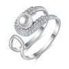 Fashionable elegant zirconium with bow, one size ring from pearl, micro incrustation, wholesale