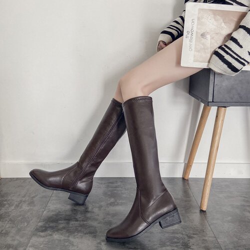 Dropshipping  autumn and winter new high-top knight boots low-heeled square-toed boots women's thick heels women's shoes manufacturer wholesale