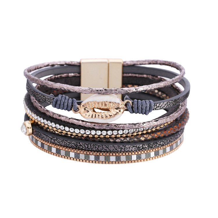 Bohemian shell leather bracelet