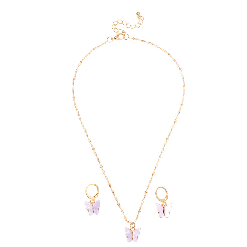 explosive accessories multicolor butterfly necklace earring set temperament small butterfly jewelry