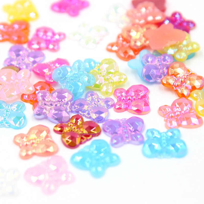 Acrylic crystal butterfly AB color mixed color flat imitation pearl 9 * 11mm diy stick diamond nail art