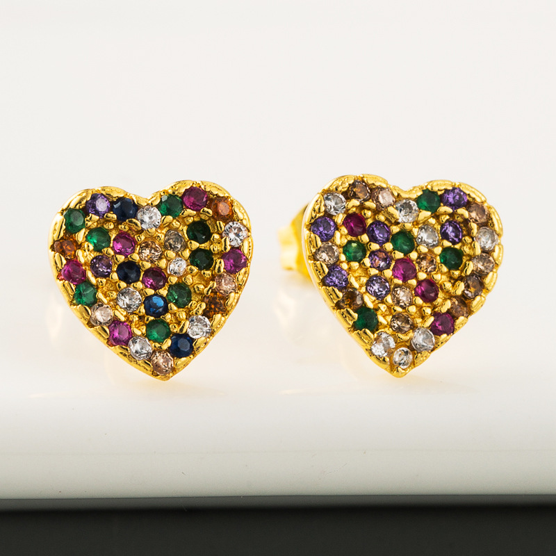 Rainbow Earrings Copper-plated Real Gold-plated Micro-set Zircon Earrings Colored Gemstones Heart-shaped Earrings  Wholesale Nihaojewelry display picture 3