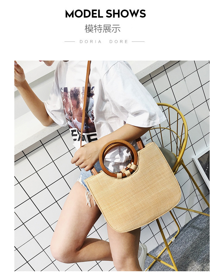 New Korean  Simple Straw  Wooden Handle Handbag display picture 25