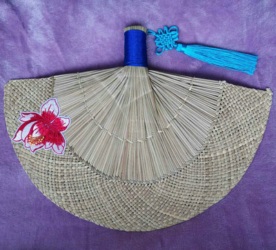 中国风古风旅游手工编制团扇定制 黄市牌纯手工编织迷你菁扇