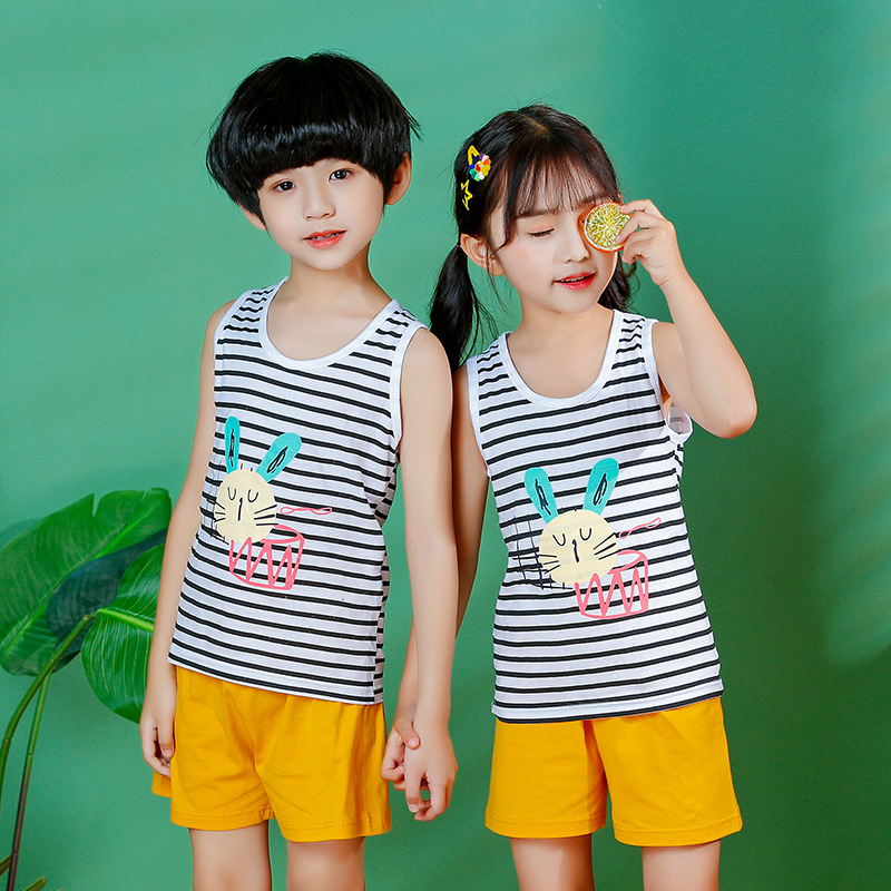 Boys and girls Summer children&#39;s clothing Children pure cotton suit children Tank Top shorts Two piece set wholesale