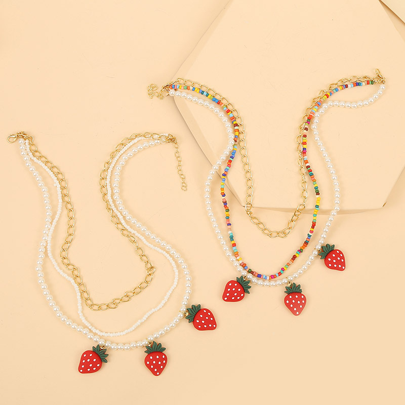 Fashion Color Long Multi-layer Rice Beads Strawberry Necklace Hand-woven Fruit Pendant Jewelry Wholesale Nihaojewelry display picture 2