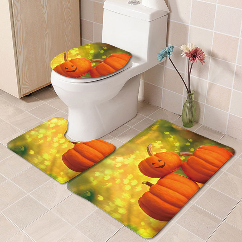 A generation of hair size pattern Halloween bathroom toilet mat three-piece shower curtain towel generation of global