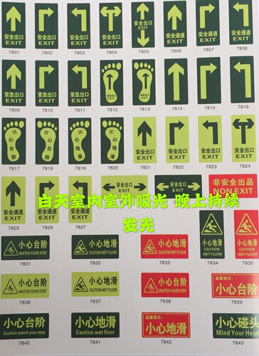 Luminous safety exit ground fluorescent wall sticker fire exit emergency exit sign PVC