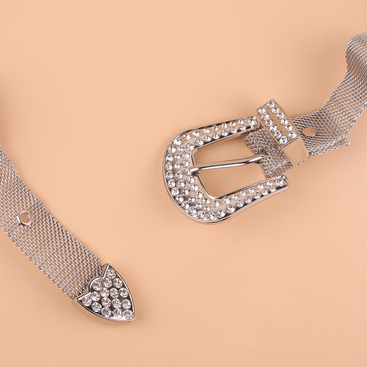 2020 new pattern Rhinestone Buckle Metal belt silvery fashion belt Cross border Explosive money