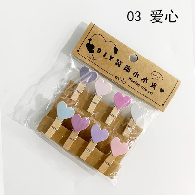 Decorativo de dibujos animados pequeño clip de madera floral flor Mensaje de embalaje pequeño clip de madera foto colgante de pared clip de color creativo