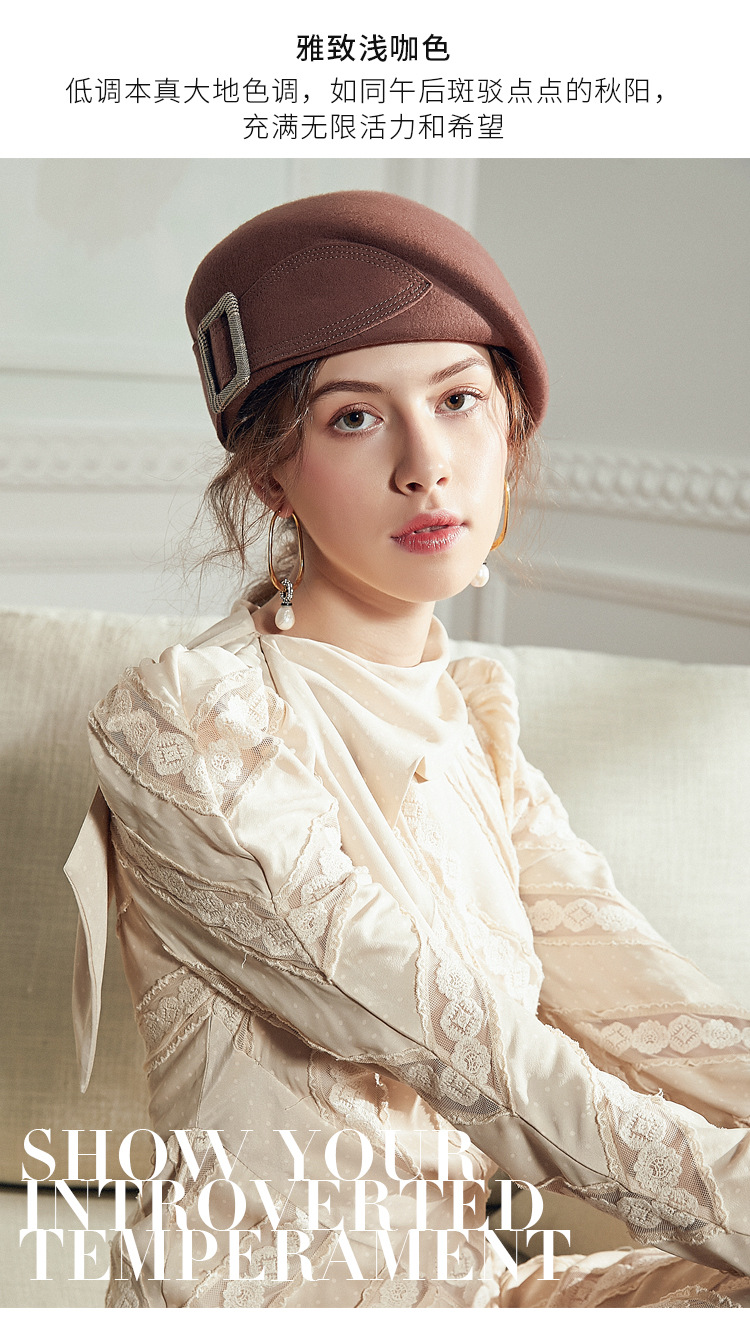 Wool Felt Beret Fascinator Hats For Women Tea Party Wedding  display picture 3