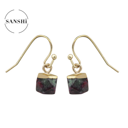 Cross-border simple natural stone ultra-small earrings jade material gold-plated head cut square handmade earrings square ear hook accessories
