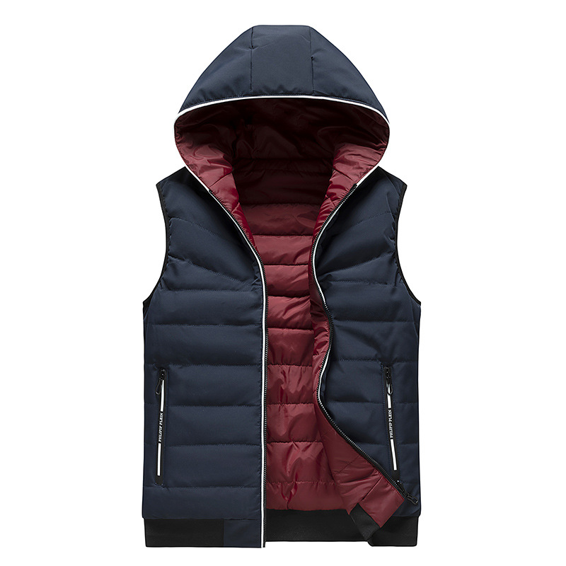 winter Youth Hooded Solid zipper Korean Edition Deep blue Cardigan Vest Double face Add fertilizer Large Cross border Amazon