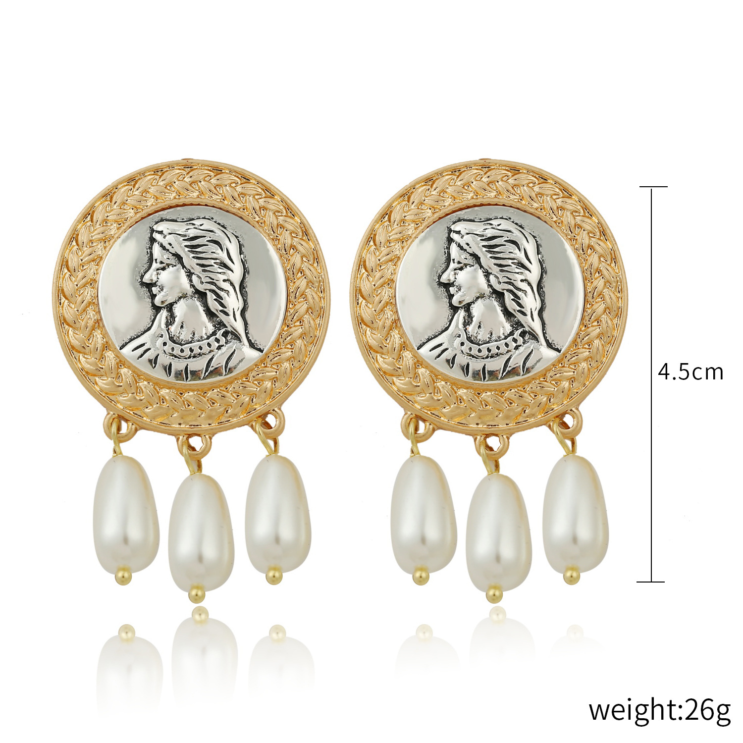 1 Pair Retro Human Round Sector Imitation Pearl Alloy Metal Women's Drop Earrings display picture 5