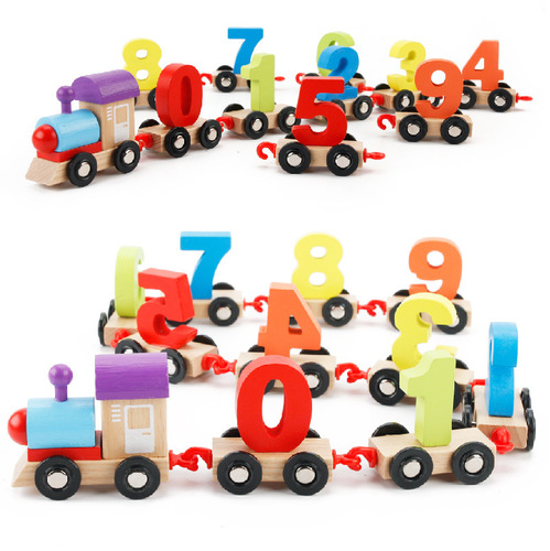 Factory direct sales children's wooden digital train assembly combination early education wooden pulling intellectual building blocks toy car