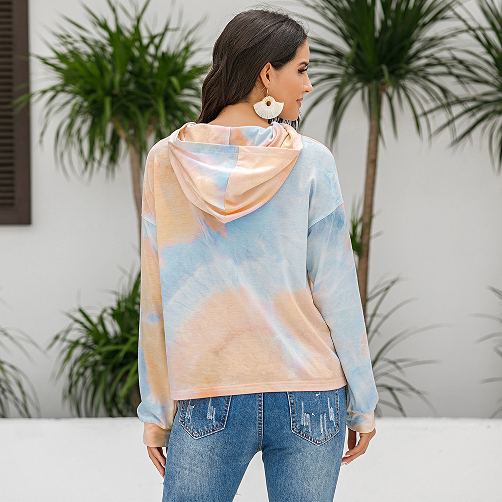 tie-dye printing gradient color long sleeve hoodie NSYBL137757