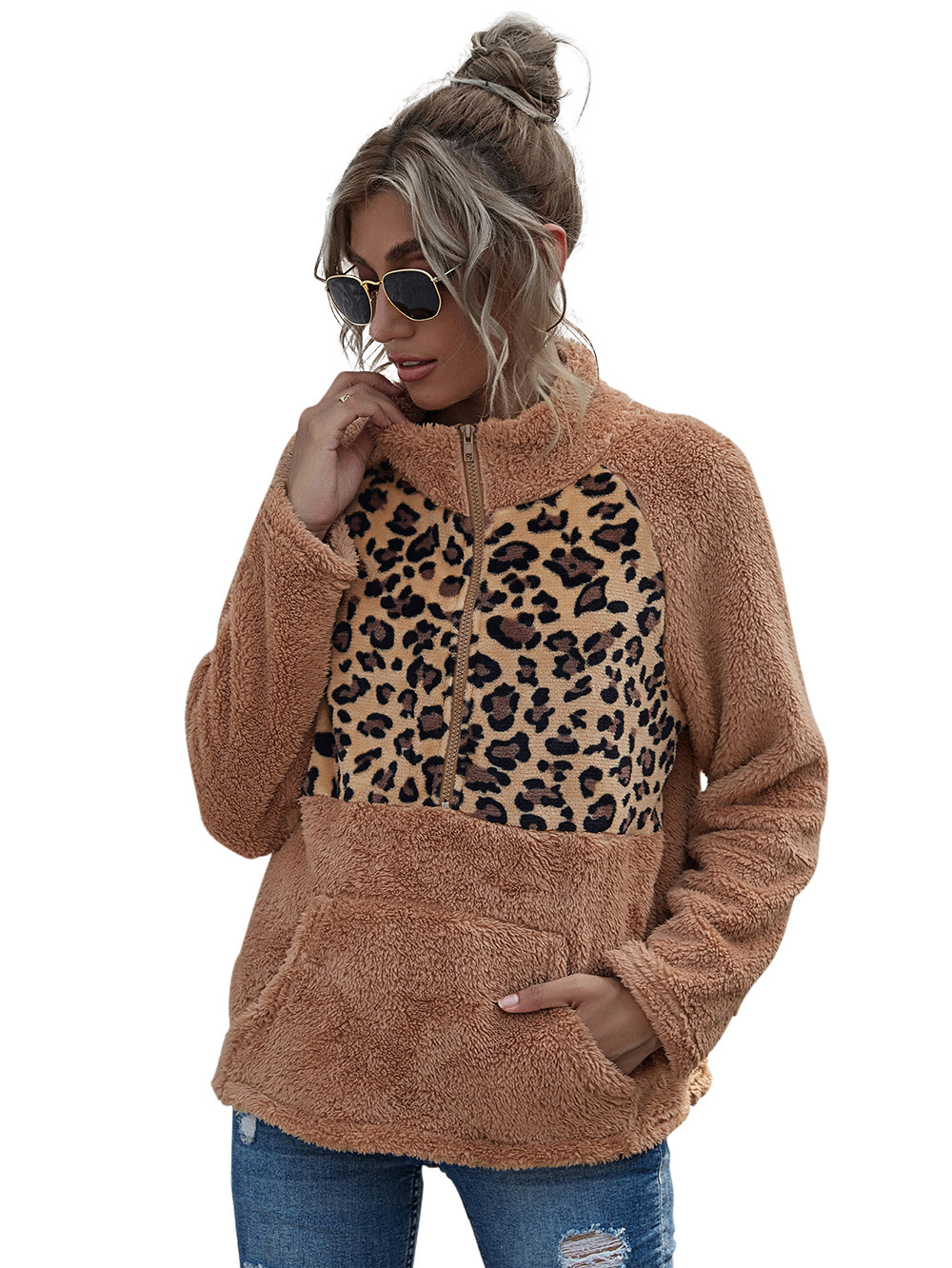  leopard print stitching long-sleeved plush jacket  NSDF5195