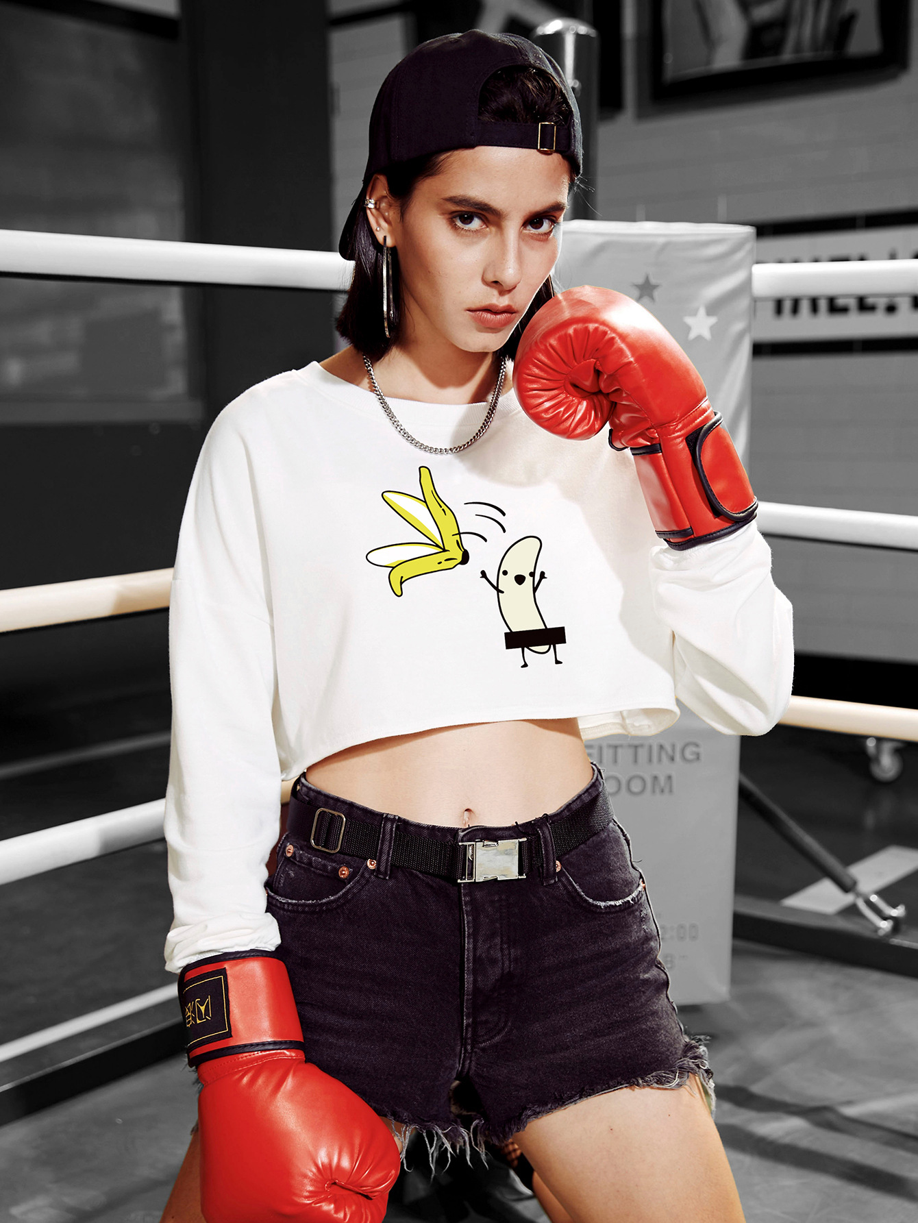 funny banana casual short navel autumn and winter women s sweater NSSN4839