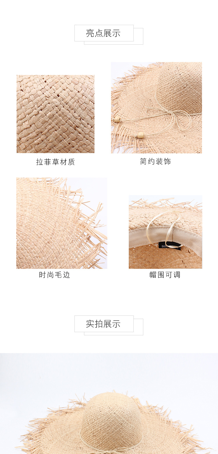 Raffia Straw Hat Summer Seaside Vacation Sunscreen Sun Hat Fashion Edging Big Eaves Sun Hat Wholesale Nihaojewelry display picture 4