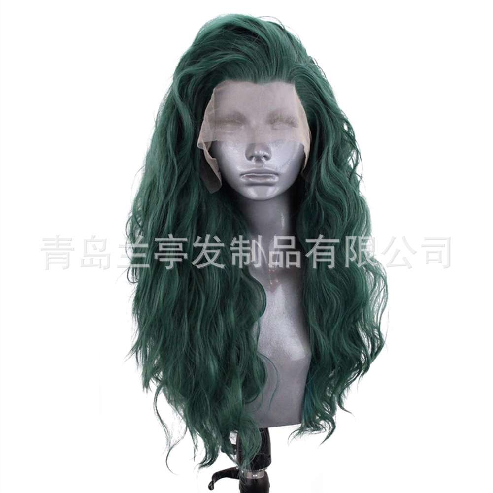 New European and American women's black front lace big wave curly hair Lanting wig head cover manufacturers spot wholesale