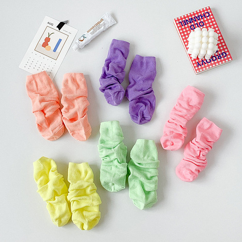Socks for women summer candy color pile socks solid color Korean style ins trend solid color breathable macaron color mid-tube socks