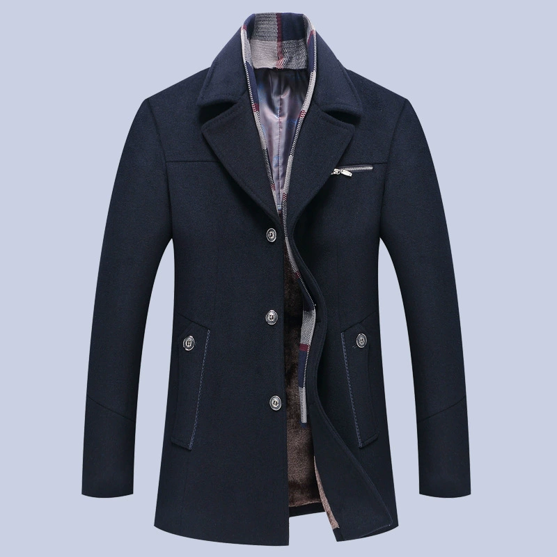 Трансграничное для мужчин среднего возраста, воротник-шарф с толстыми лацканами, двустороннее шерстяное пальто, Мужское пальто средней длины