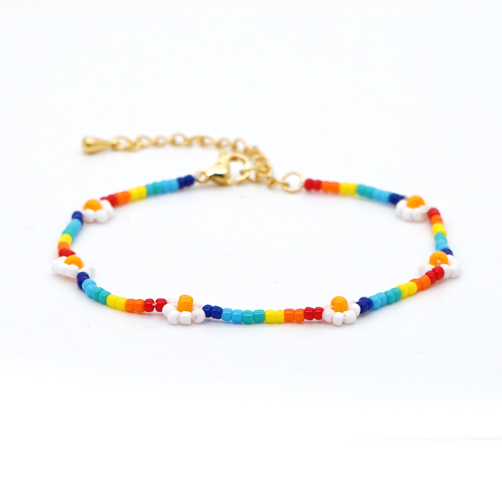 Mode Arc-en-ciel Perles De Riz Bracelet Style Ethnique Simple Petite Marguerite Collier En Gros Nihaojewelry display picture 3