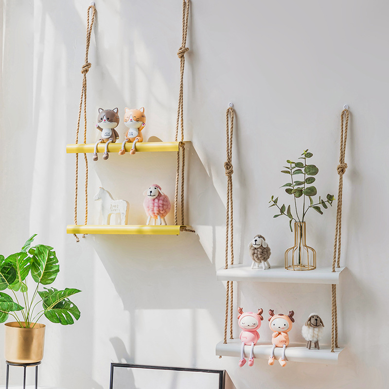 北欧现代简约风家居客厅餐厅墙面装饰置物架创意墙壁墙上麻绳装饰
