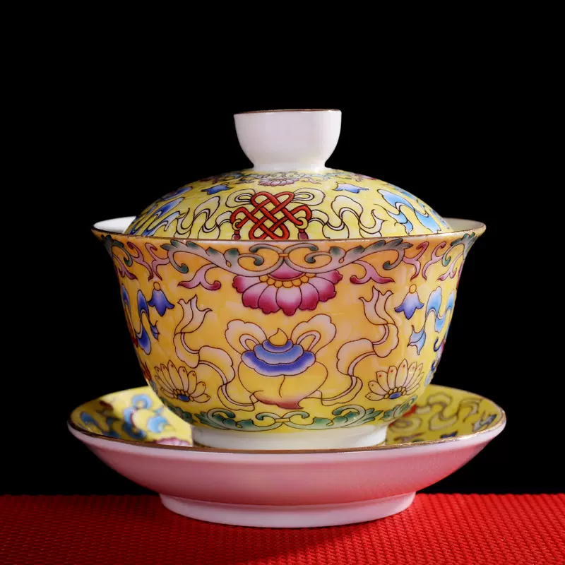 厂家批发陶瓷扒花盖碗三才碗功夫茶具泡茶碗单件珐琅彩敬茶碗定制