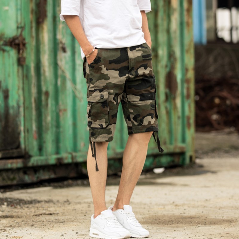 Cross-border AliExpress pantalones de camuflaje de los hombres pantalones casuales quinto medio pantalones de los hombres sueltos mono multi-bolsillo quinto pantalones