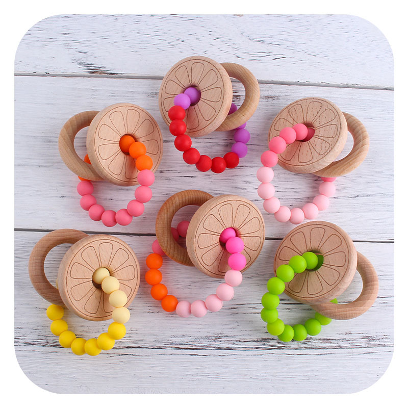 Nueva DIY creativo Beech anillo de haya flor juguete teether Seguridad Protección del Medio Ambiente silicona pulsera teether stick