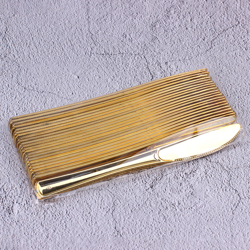 10 unids/pack en stock UV material cuchillo, tenedor y cuchara oro rosa desechable vajilla Banquete de cumpleaños