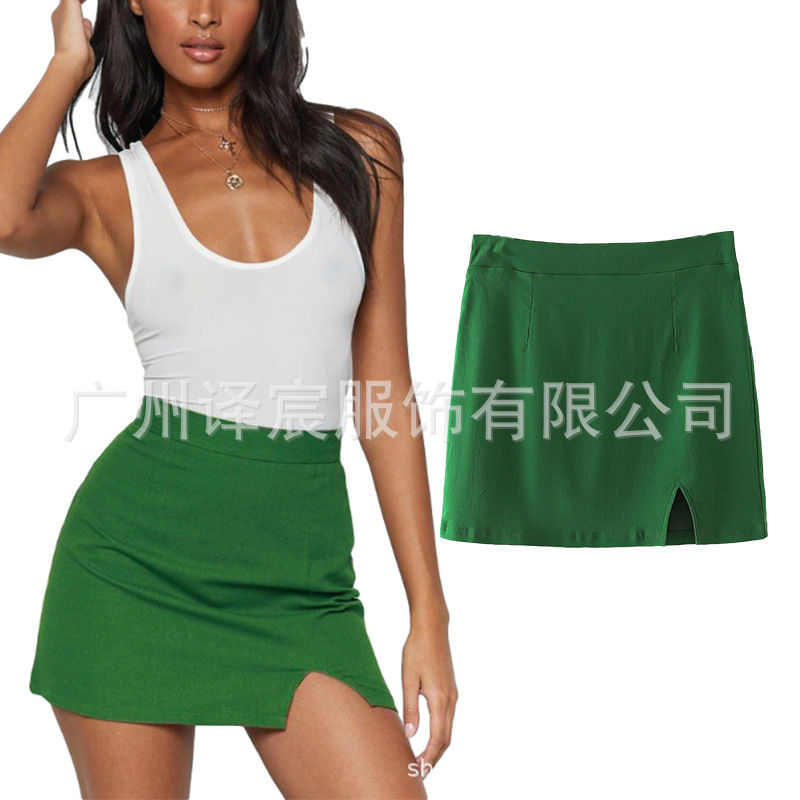 Green short skirt half-length skirt fema...