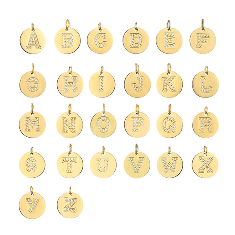 1 Piece Quantity 316 Stainless Steel Material Letter Pattern 1 Piece Diameter 10mm 316 Stainless Steel Zircon 14K Gold Plated Letter Polished Pendant