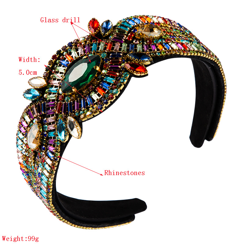 Baroque luxury ladies headband color rhinestone gem geometric personality party catwalk hair accessories headbandpicture1
