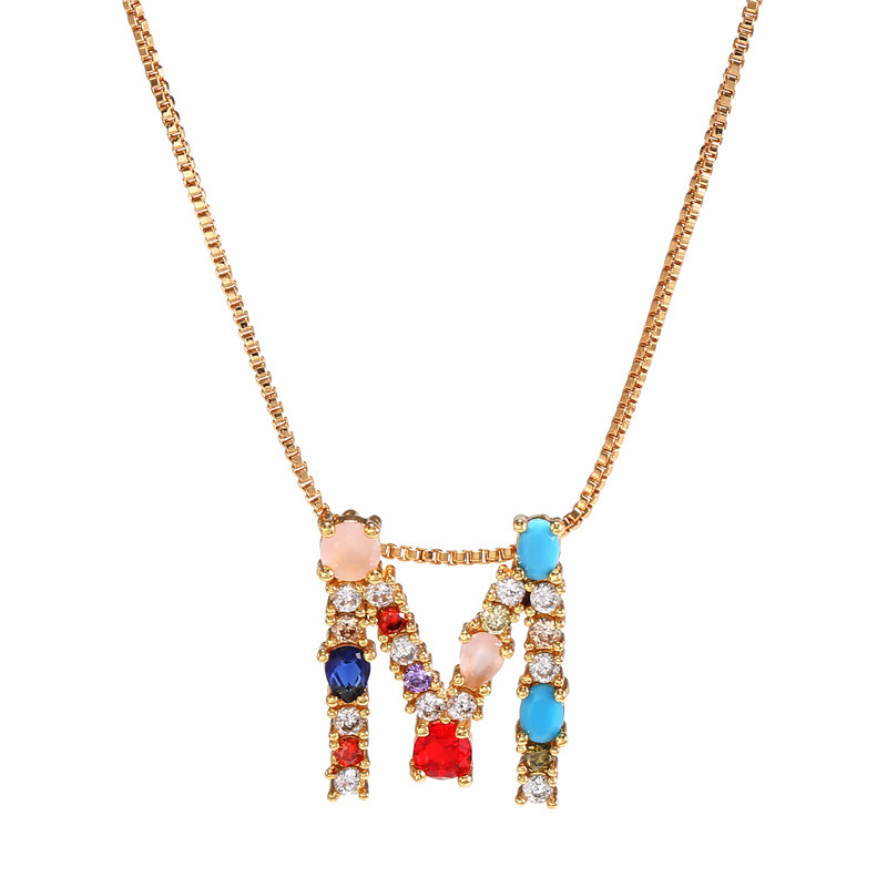 Necklace Clavicle Chain Micro Inlaid Color Zircon 26 Letter Necklace For Women display picture 3