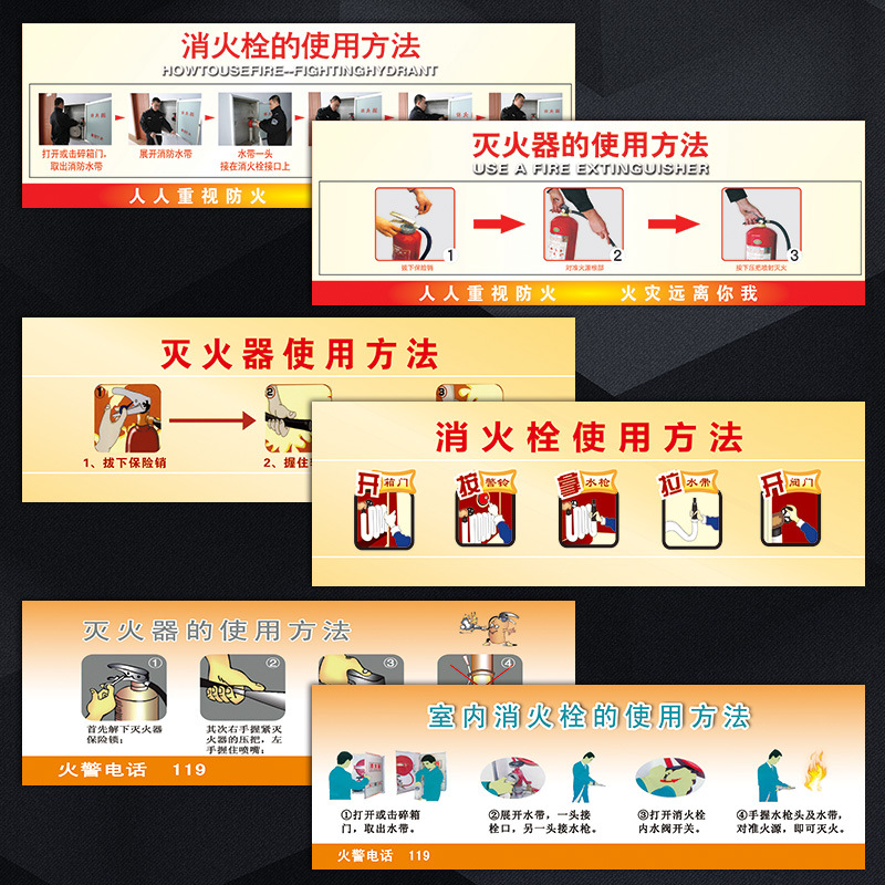 消火栓灭火器消防栓使用方法标志标识牌消防器材提示牌标示贴VEH