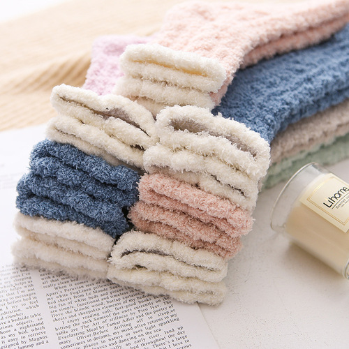 Coral Plush Sleeping Socks Women's Autumn and Winter Towel Floor Cute Sleeping Plus Velvet Thickening Warmth Factory Direct Sales
