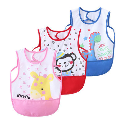 宝宝罩衣防水三件装中小童卡通印花儿童吃饭饭兜婴幼儿饭兜反穿衣|ru