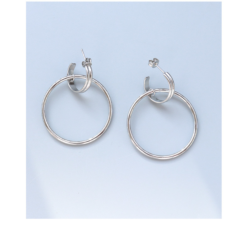 Retro Double Ring Gold Earrings display picture 4