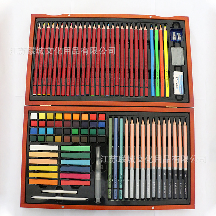工厂定制  木盒套装素描铅笔蜡笔彩色铅笔橡皮擦纸卷笔  文具套装