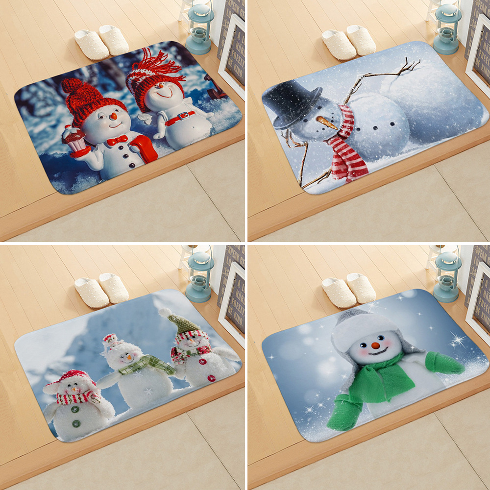 Cute Snowman Flannel Fabric Floor Mat display picture 1