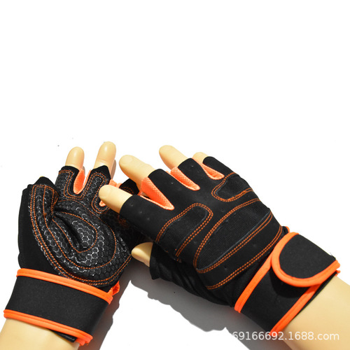 厂家直批举重单杠杠铃防起茧半指手套加长腕带透气防滑健身男女通