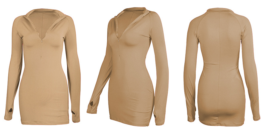 high-neck long-sleeved zipper dress NSZY17848