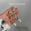 Long earrings from pearl, universal silver needle, European style, city style, Korean style, internet celebrity