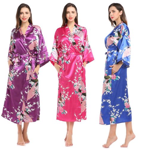 Peacock kimono clothing yukata for women girls Extended Pocket Summer Home Pajamas Cardigan Sexy Nightdress