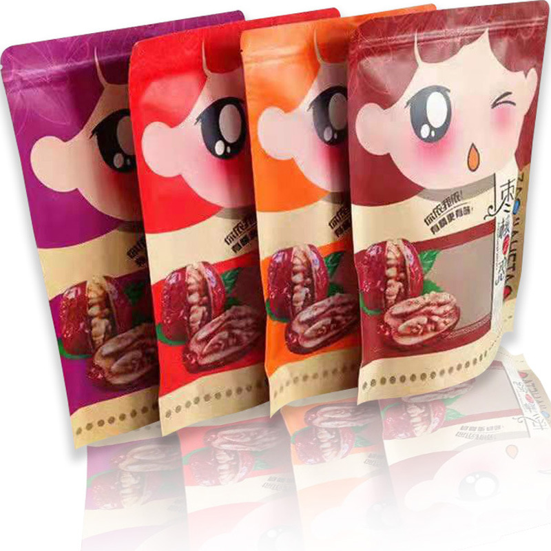 Jujube Kernel Love, jujube Sandwich Walnut, kraft paper window Bag, Snack Food Packaging Bag, Dried Fruit Self-sealing Bag in stock pic 1