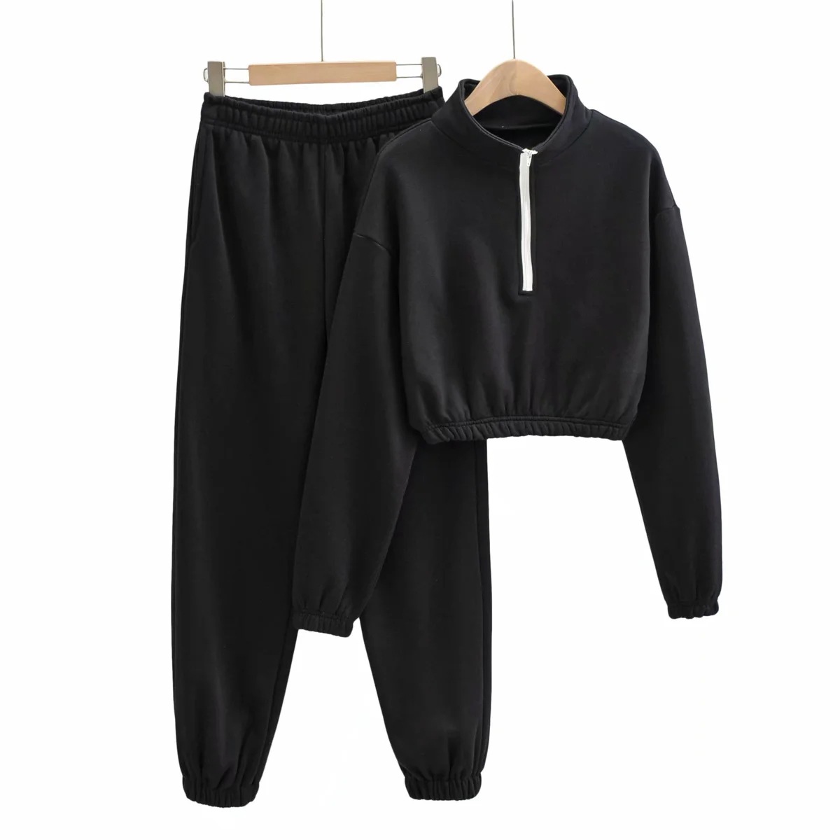 half zipper plus fleece sweatershirt elastic waist sports pants suit NSHS24330