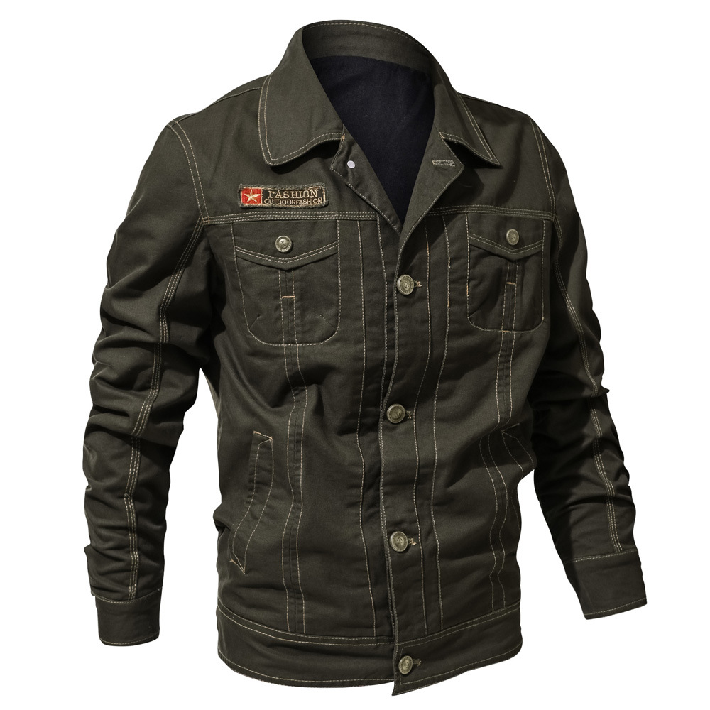 Chaqueta militar multibolsillos de primavera con cuello de algodón 3D para hombre_voghion.com
